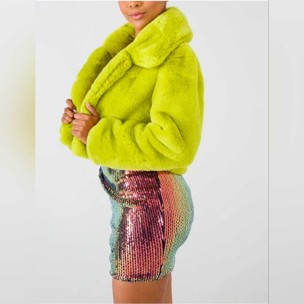 Plush Lime Teddy Jacket - Women's Faux Fur Coat